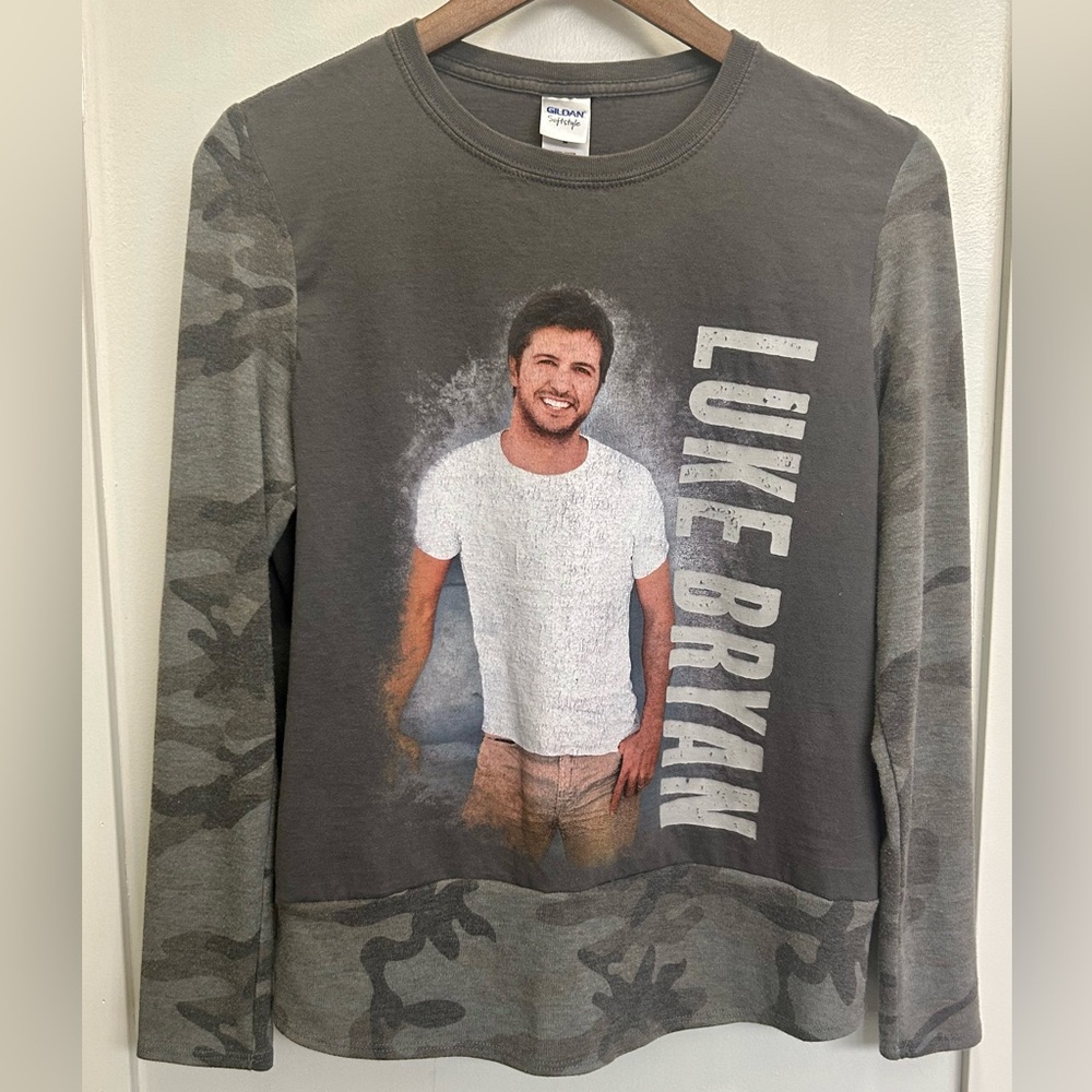 Upcycled  Charcoal Camo Long Sleeve Luke Bryan Tailgate & Tanlines Concert Tee